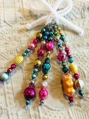 Mini Vintage Repurposed  holiday Christmas ornaments, mercury Glass bead icicle